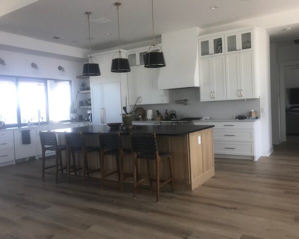 White oak cabinets floating shelves