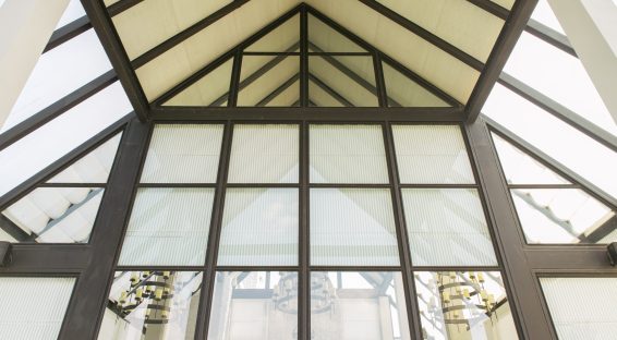 Glass roof of modern office building.